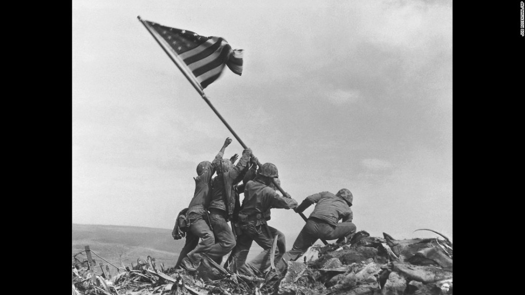 The second "staged" flag raising, photographed by by Associated Press photographer Joe Rosenthal
