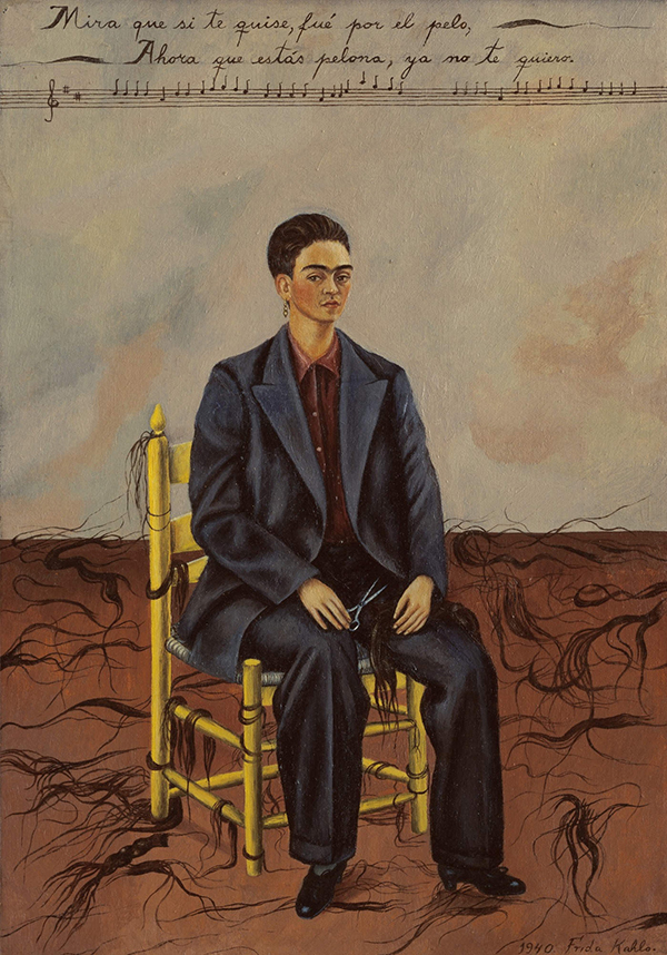 Frida Kahlo, Self Portrait with Cropped Hair, 1940 Oil on Canvas, 15 3/4 x 11" (40 x 27.9 cm)