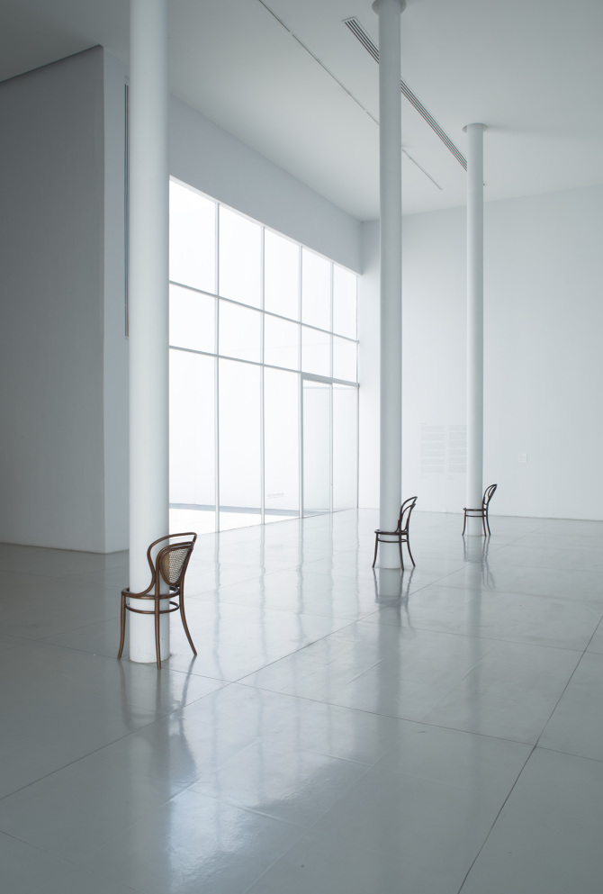 Mario Navarro Future Islands, 2016 Insitu intervention: Columns, Thonet Era chairs Variable dimensions